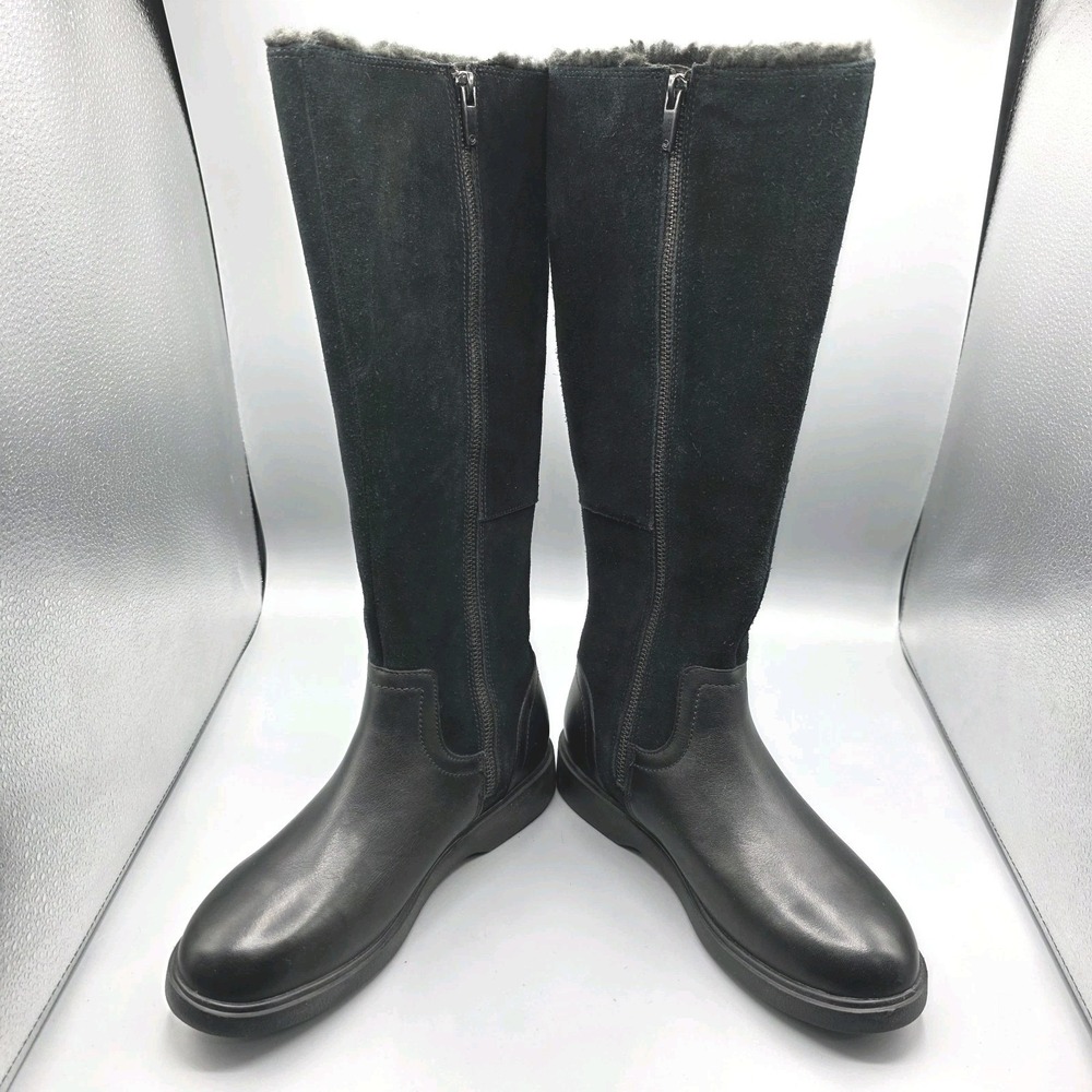 CLARKS Un Elda Hi Boots Womens 6 Black Leather Suede Faux Fur Lined Waterproof - Picture 6 of 11